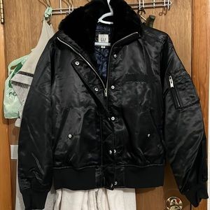 GAP black bomber jacket with fur lined collar